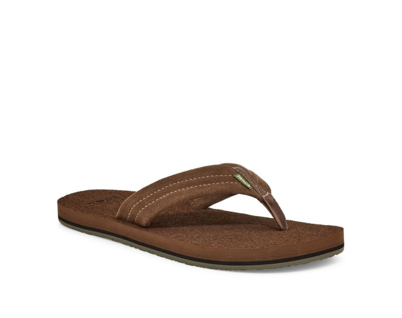 Sanuk Mens Beer Cozy Stacker Suede Brown Flip Flops | TUDVRJ238